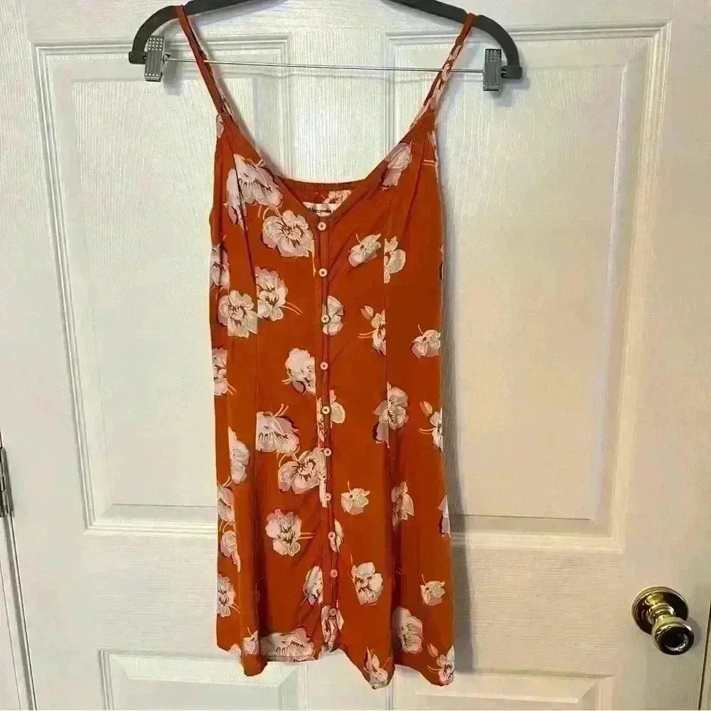 Abercrombie and Fitch Womens Orange Floral SunDress Size XS, Missing Corset Tie